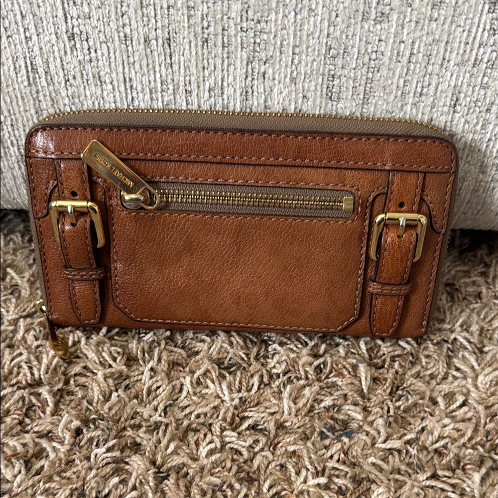 Michael Kors Tan Leather Wallet with Gold Zipper